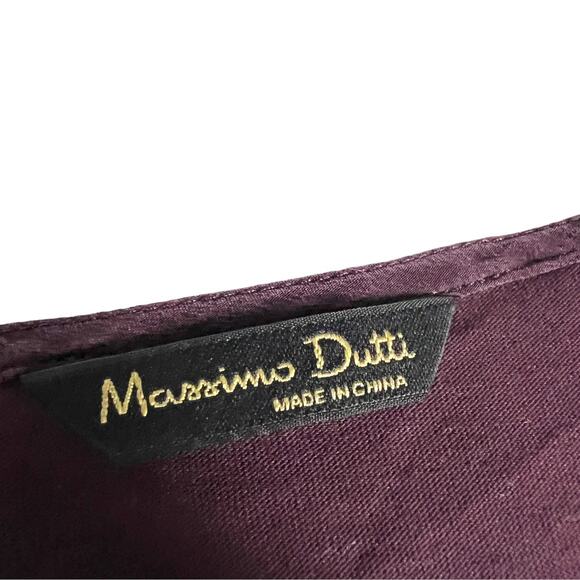 Massimo Dutti Blouse Long Sleeve Round Neck Embroidered Burgundy Women's L - Picture 3 of 11